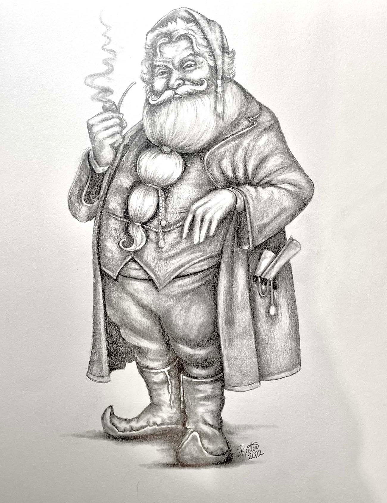 Black and White Santa with a Pipe