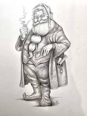 Black and White Santa with a Pipe