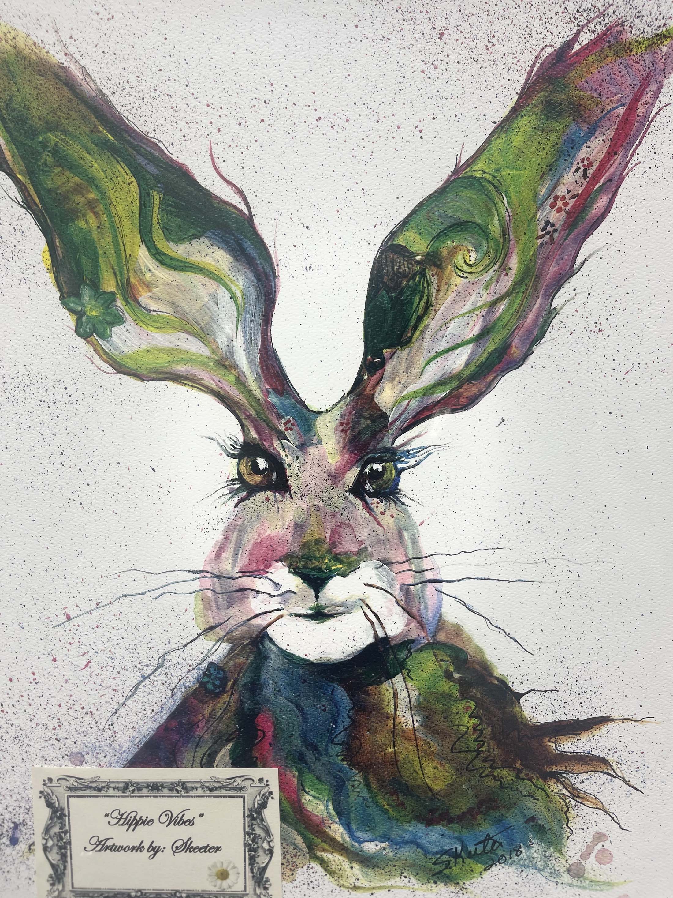 watercolor, rabbit, rainbow colors