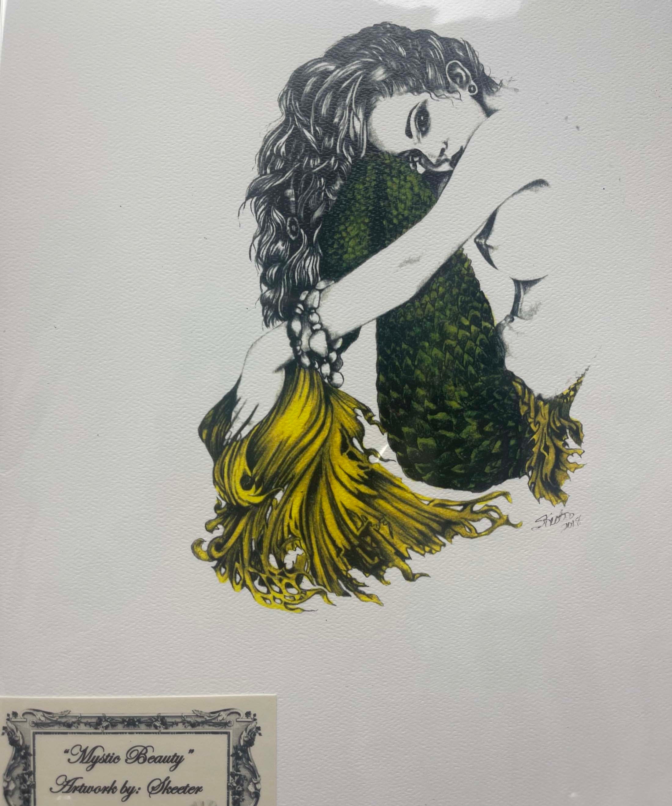 watercolor, women sitting, mermaid