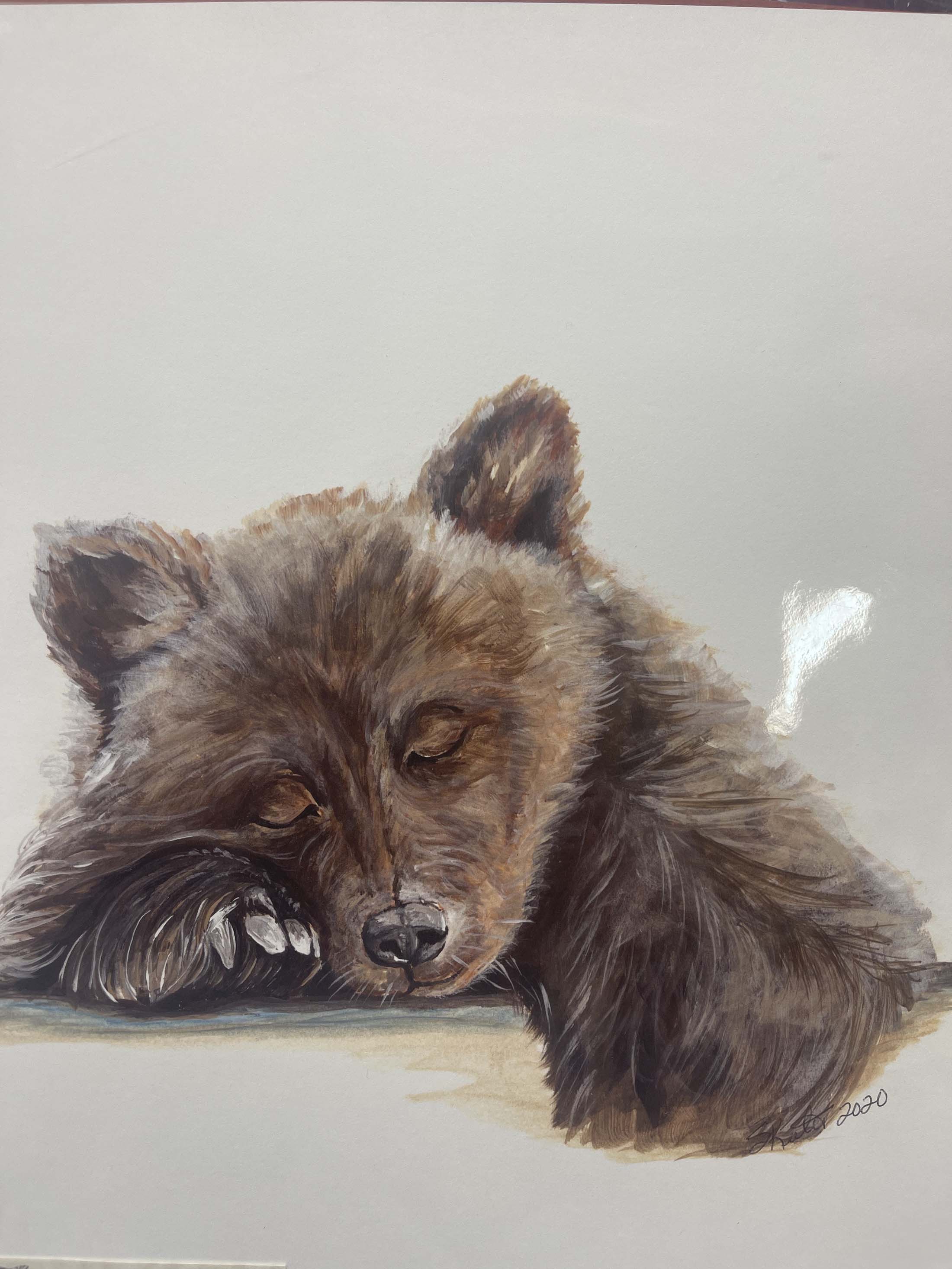 watercolor, baby bear sleeping