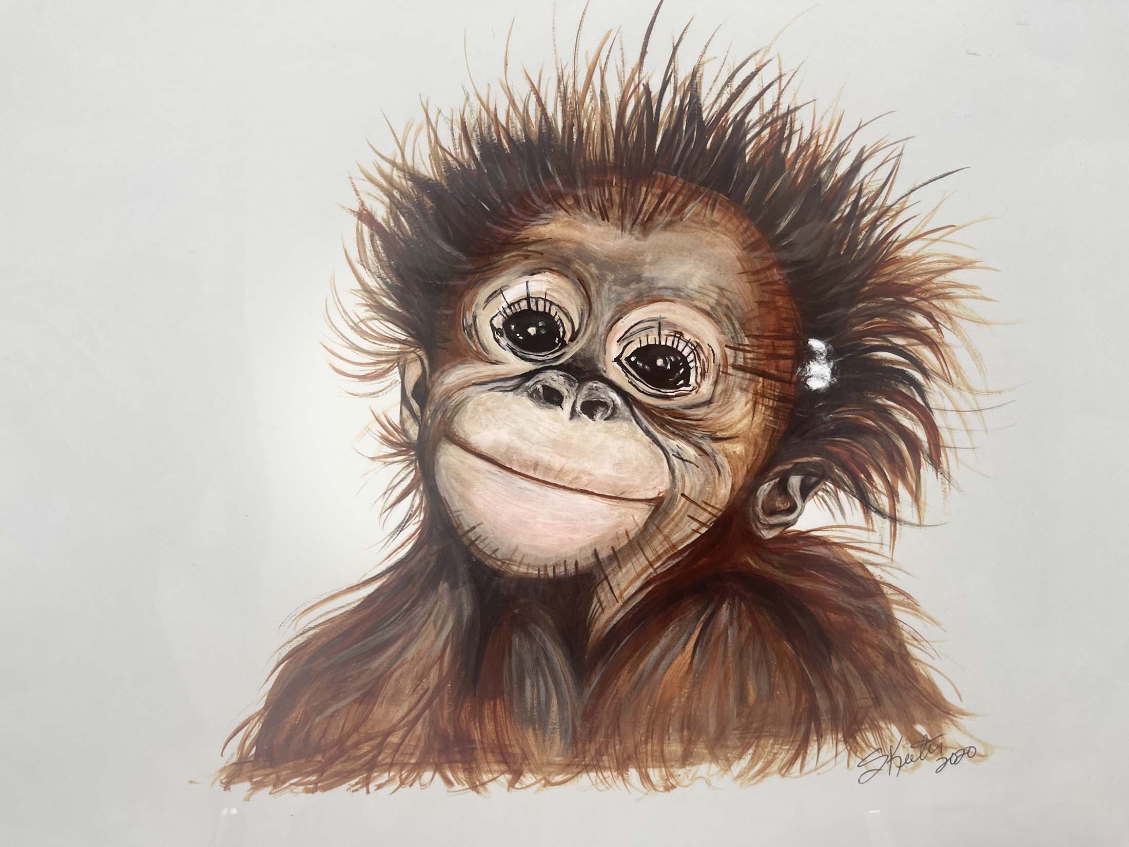 watercolor, baby monkey smiling