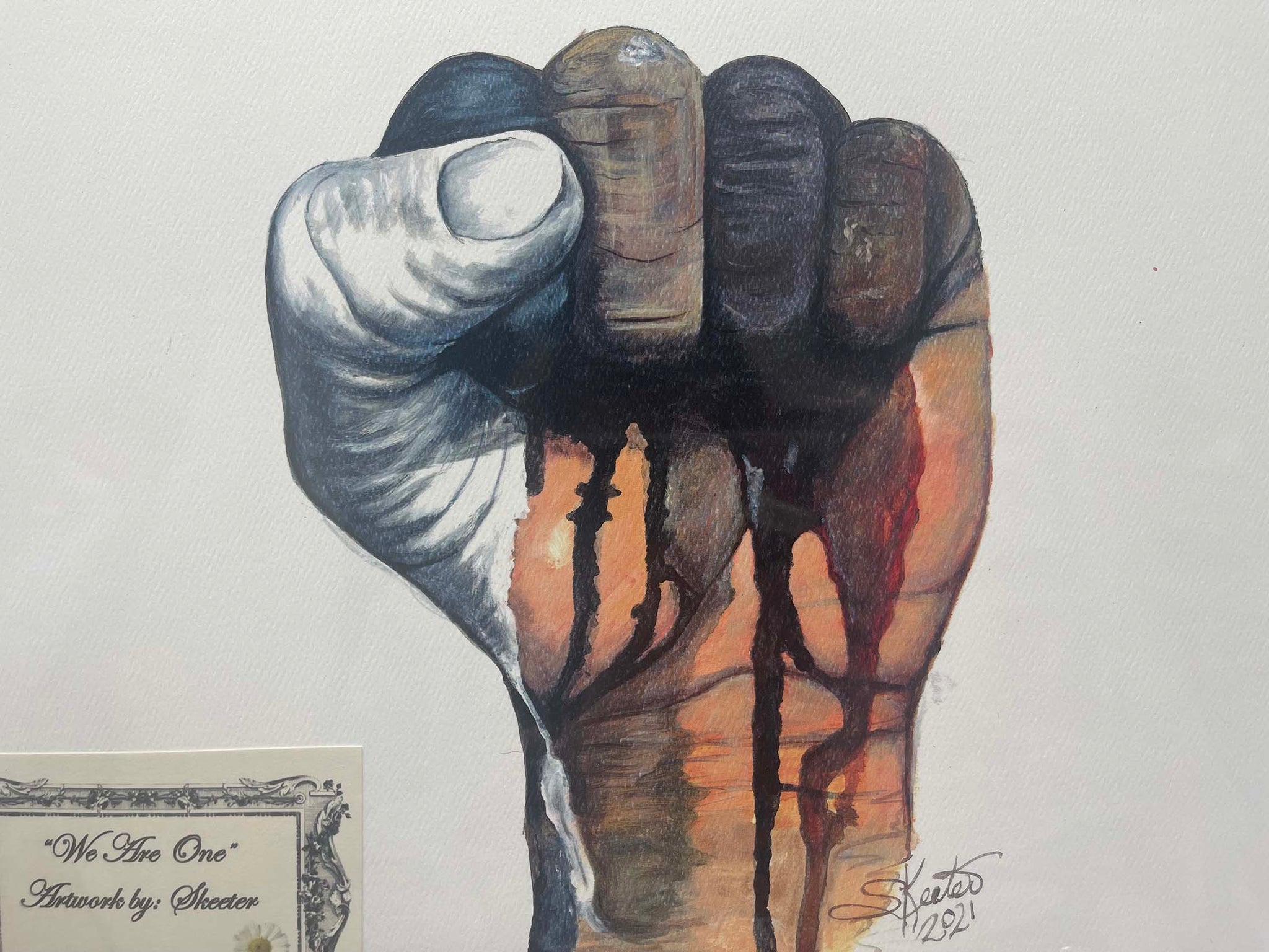 watercolor, bleed all colors, fist
