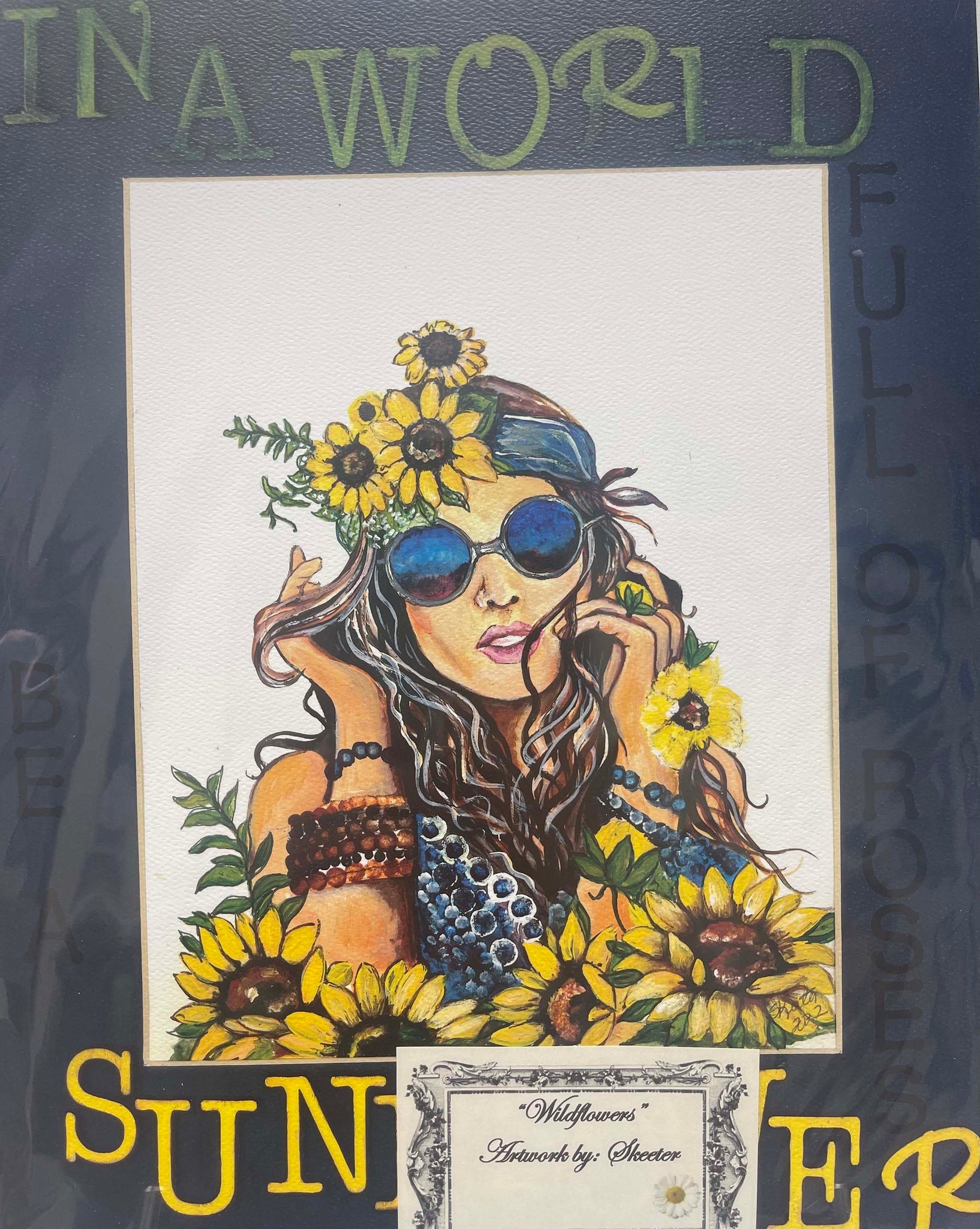 watercolor, women and sunflowers